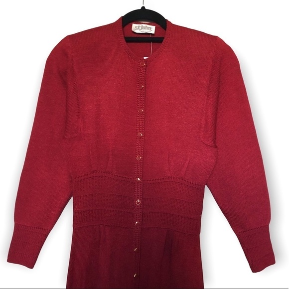 St. John knit long sleeve midi sweater dress red by Marie Gray - Picture 2 of 8